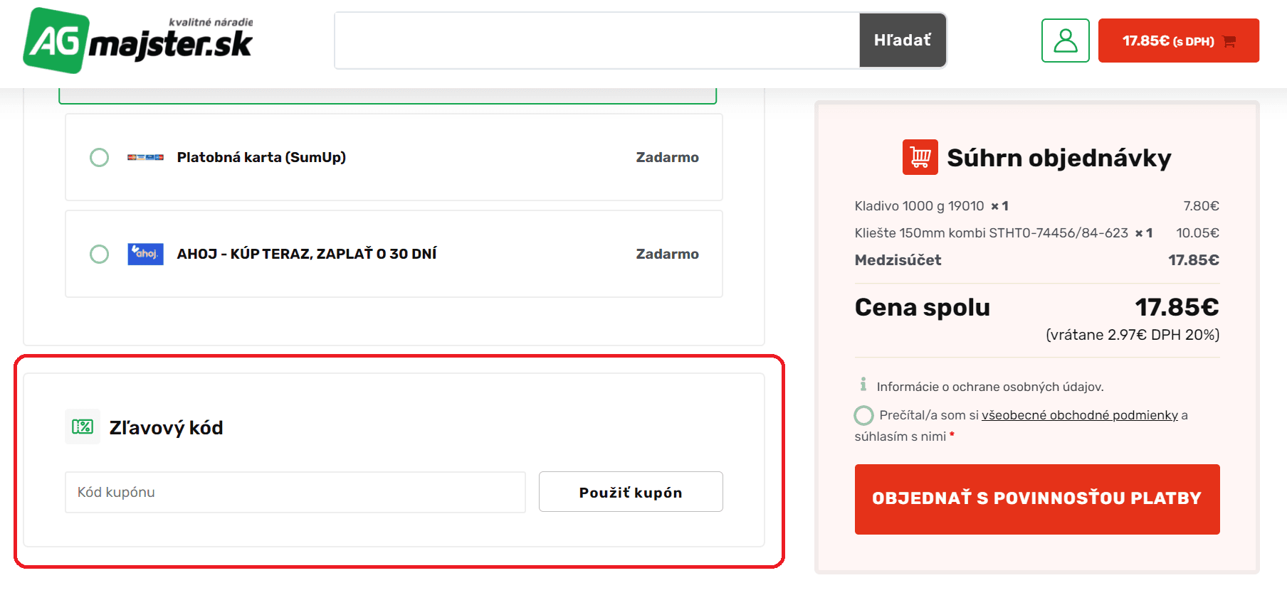 Kam vložiť zľavový kód