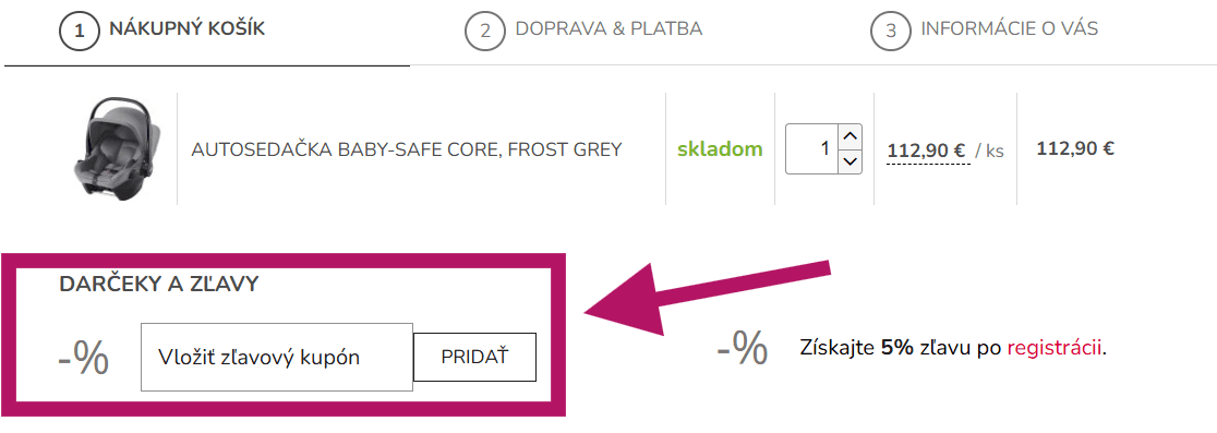 Použitie zľavového kódu na Aladdin.sk