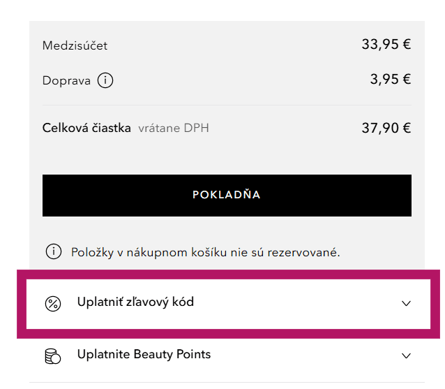 Ako uplatniť zľavový kód na Douglas