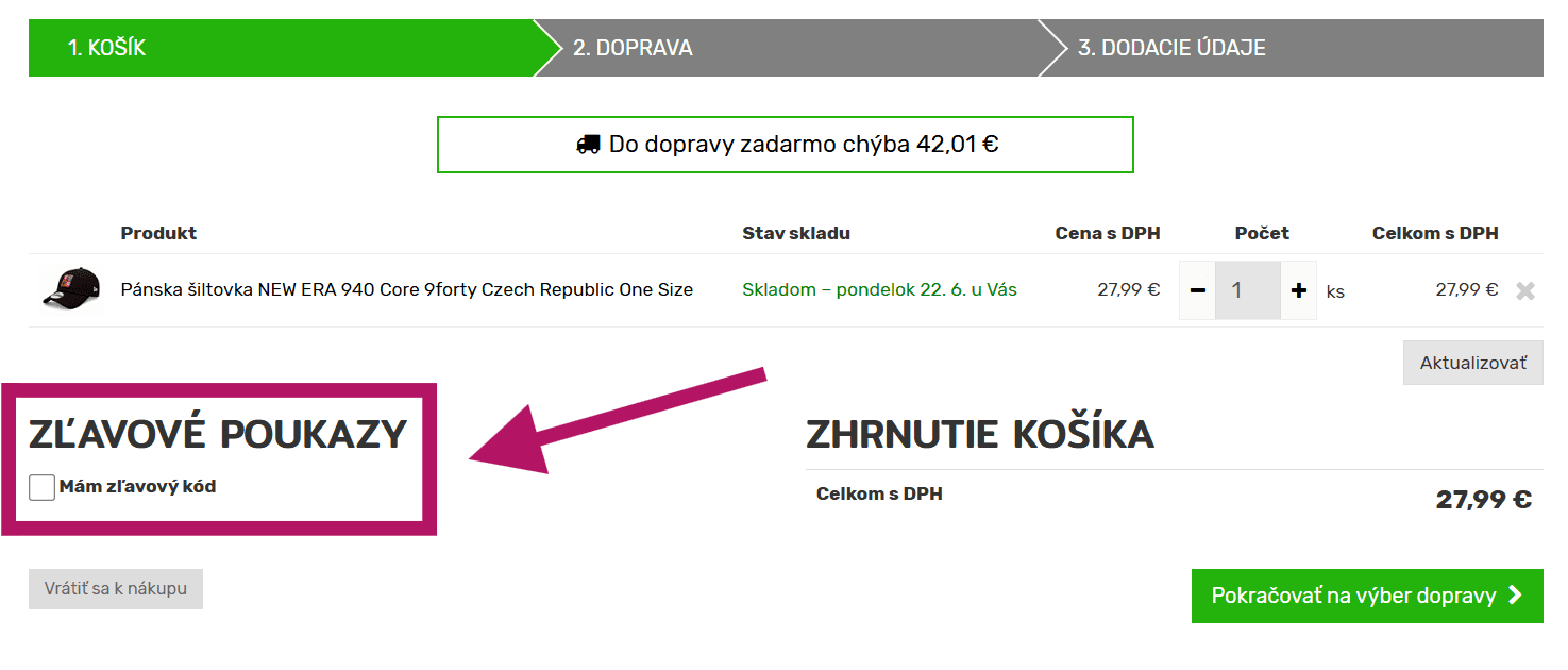 Použitie zľavového kódu na Forsize.sk