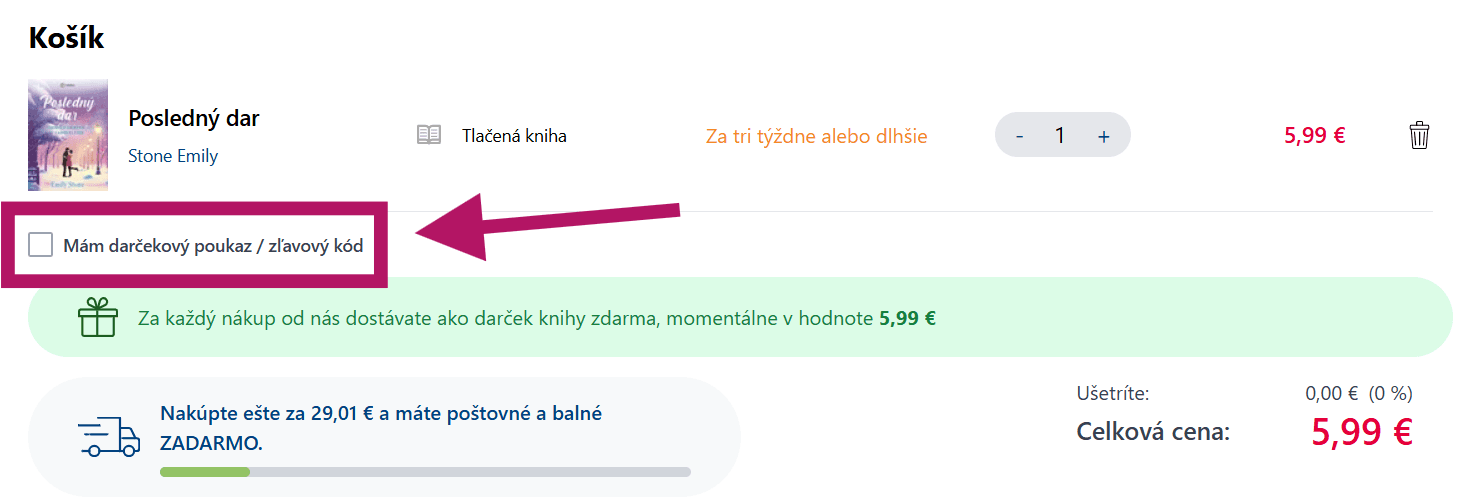 Vloženie zľavového kódu na Grada.sk