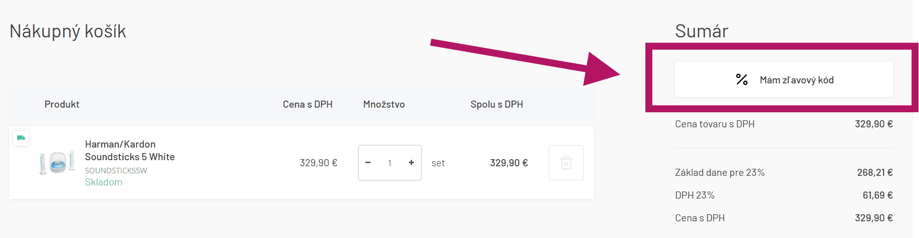 Použitie zľavového kódu na HarmanKardon.sk