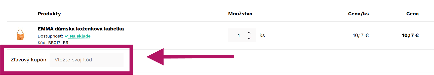 Uplatnenie zľavového kódu na Larabags.sk