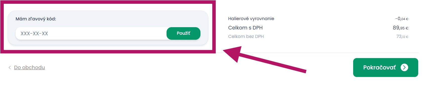 Použitie zľavového kódu na Manboxeo