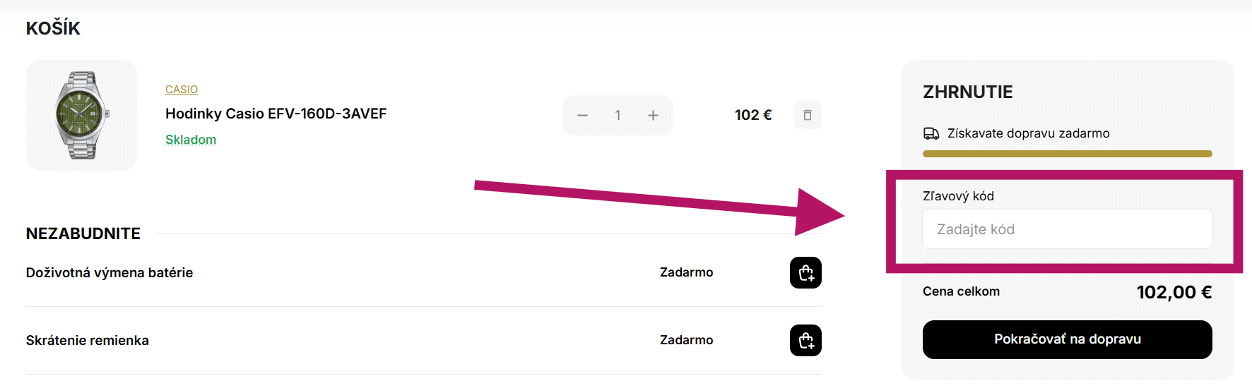 Použitie zľavového kódu na Meetyshop.com