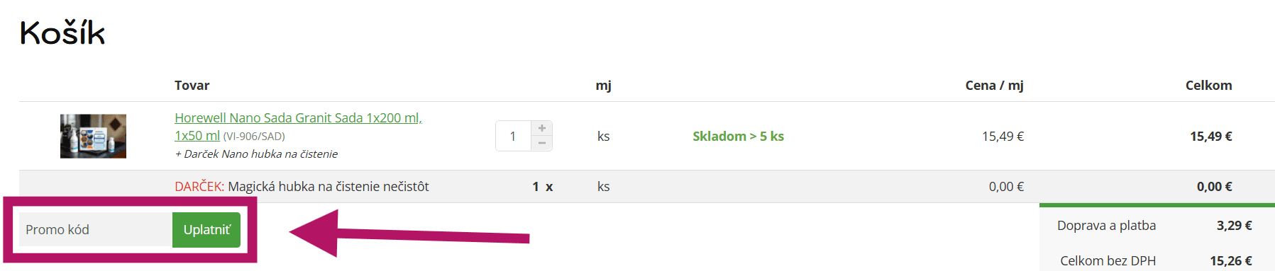 Uplatnenie promo kódu na Nanotrendy.sk