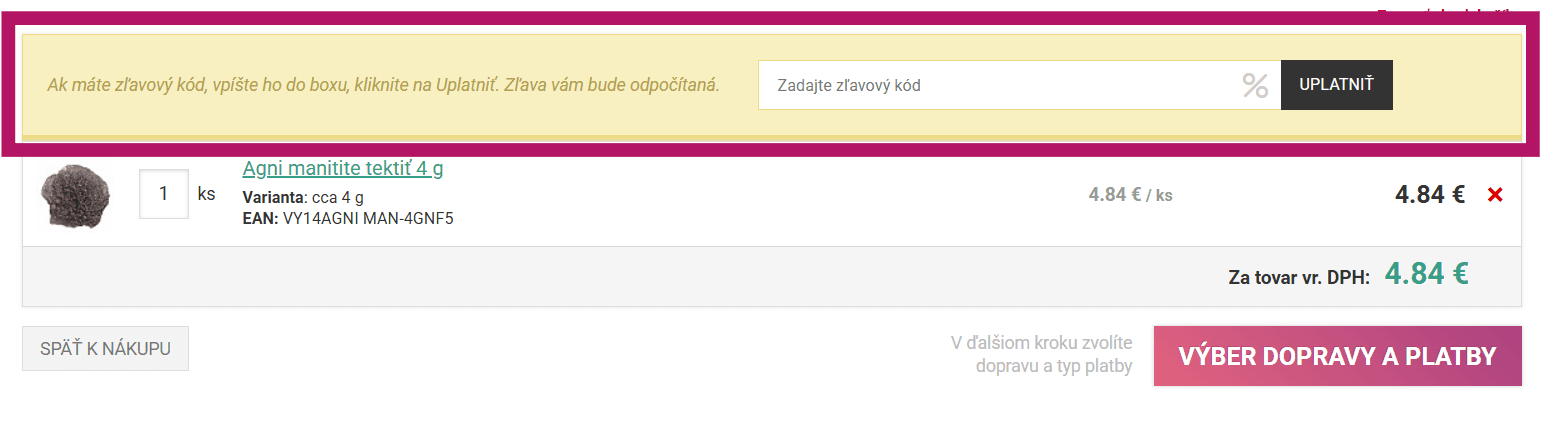 Vloženie zľavového kódu na Nefertitis.sk