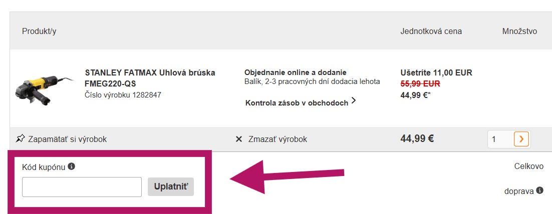 Uplatnenie zľavového kódu na OBI.sk