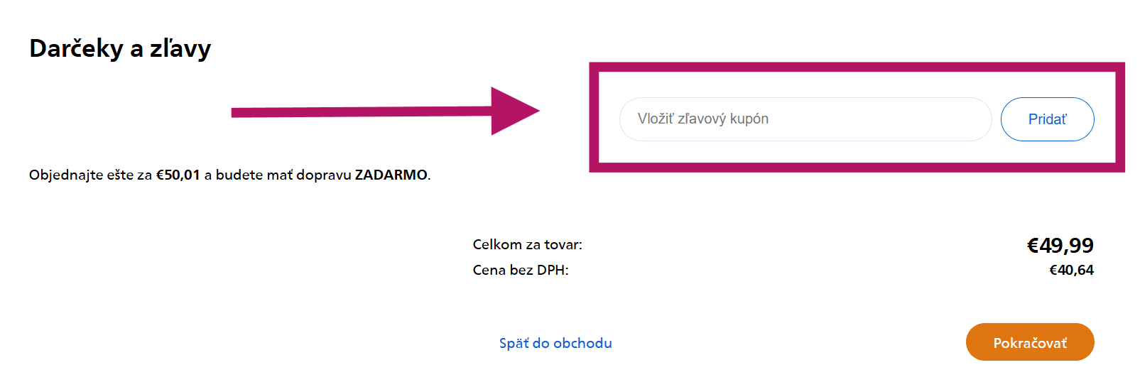 Vloženie zľavového kódu na Philips-eshop.sk