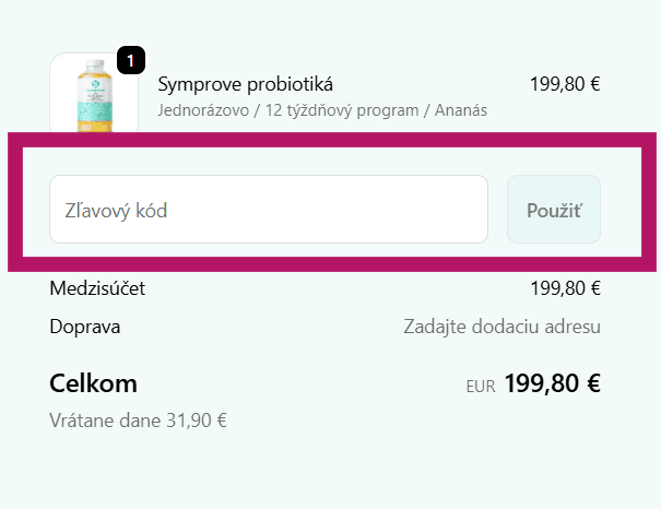 Vloženie zľavového kódu na Symprove.sk