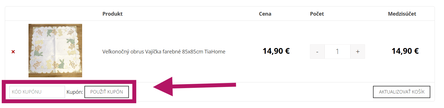 Uplatnenie zľavového kódu na Tiahome.sk