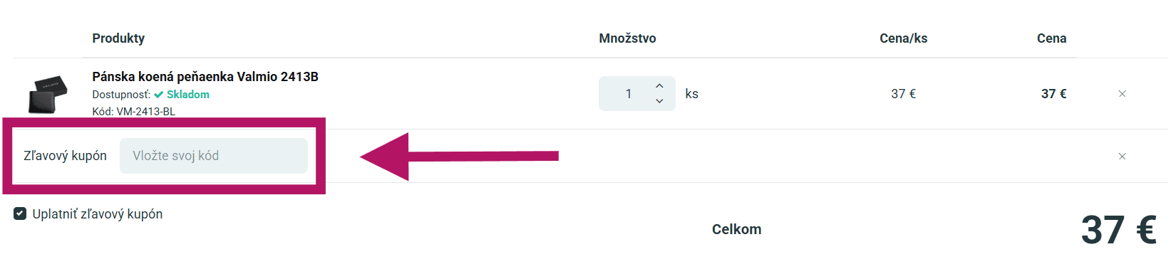 Kam vložiť zľavový kód na Valmio.sk