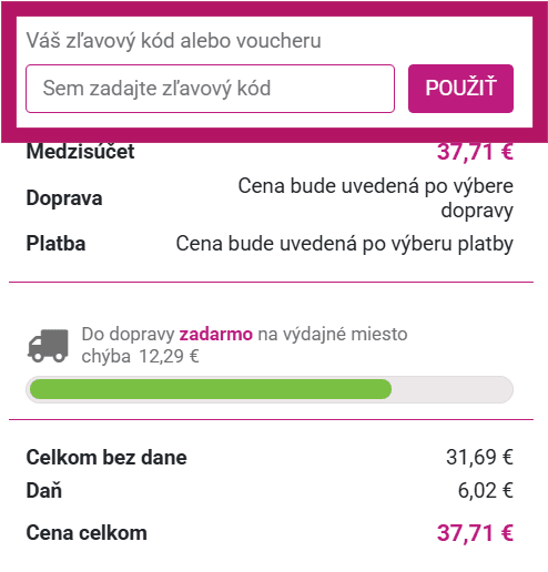 Vloženie zľavového kódu na