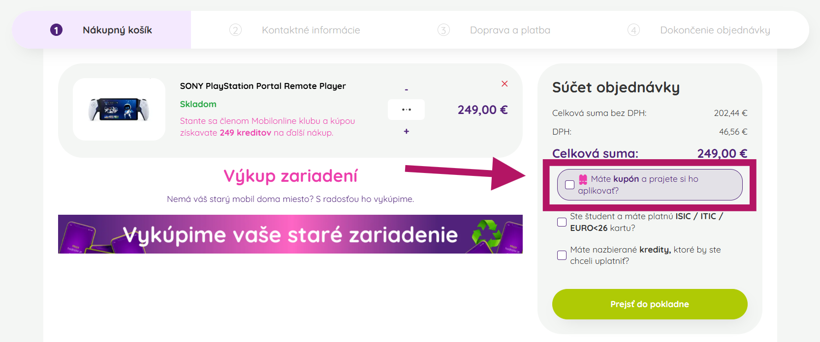 Použitie zľavového kupónu na Mobilonline.sk