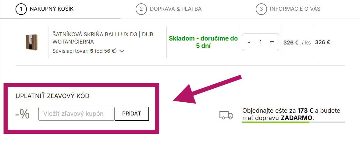Uplatnenie zľavového kódu na Mojnabytok.sk