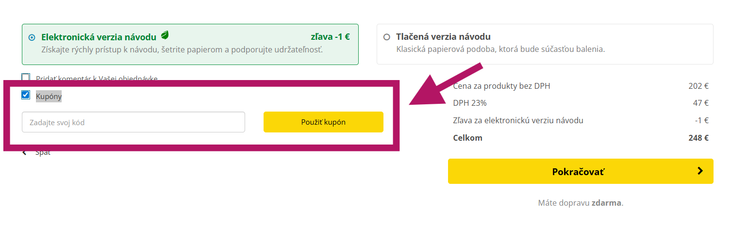 Vloženie zľavového kupónu na Aerium.sk