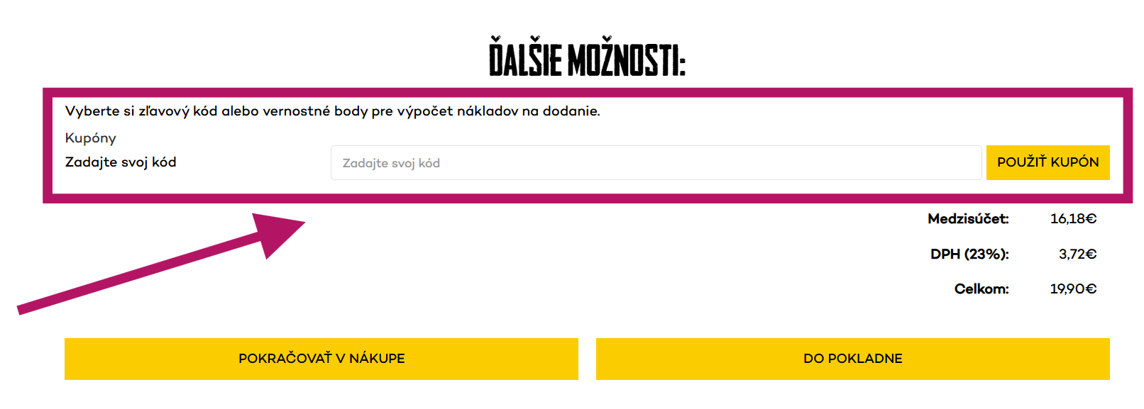 Vloženie zľavového kupónu na Armpek.com