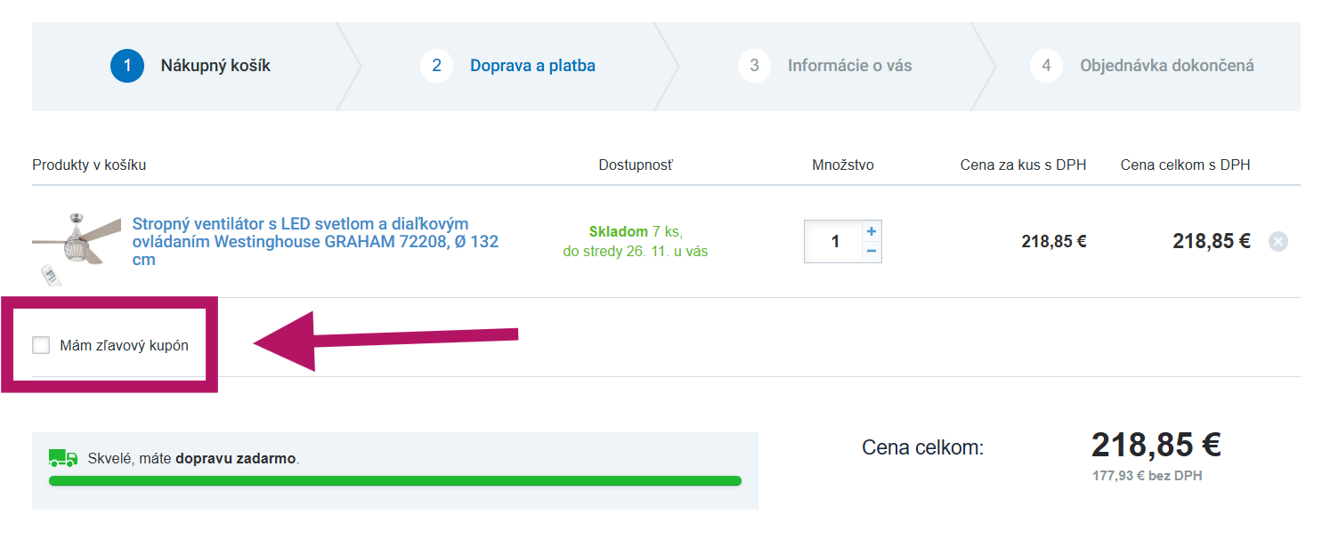 Uplatnenie zľavového kupónu na Dalap.sk