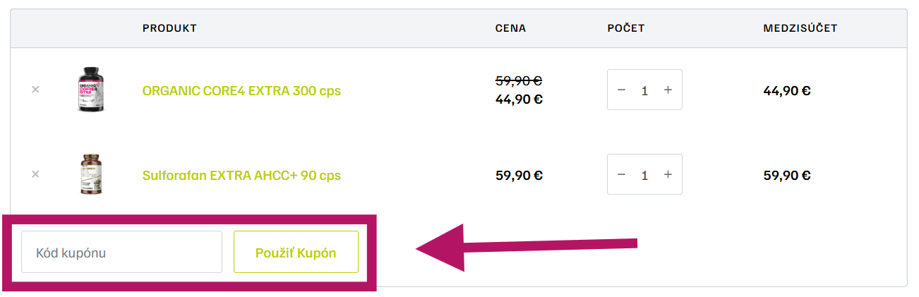 Vloženie zľavového kupónu na Carnomed.sk