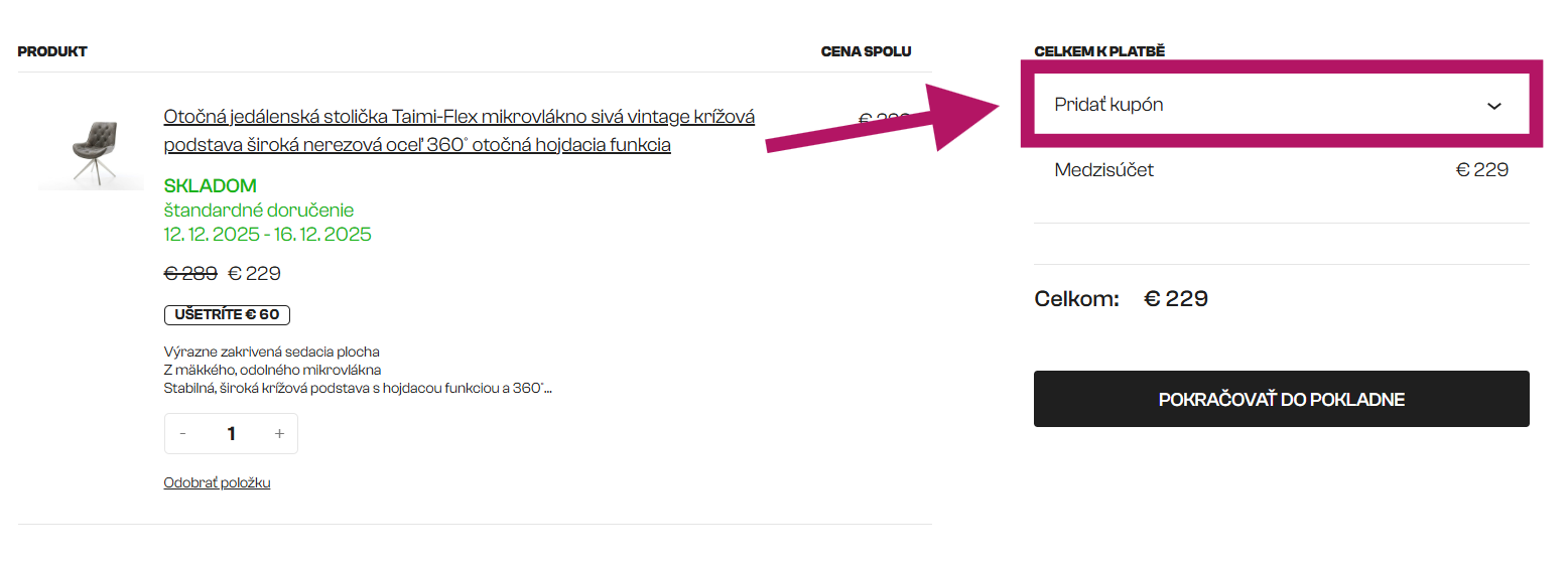 Použitie zľavového kupónu na DELIFE Shop
