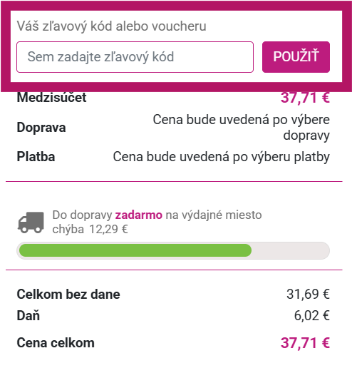 Vloženie zľavového kódu na