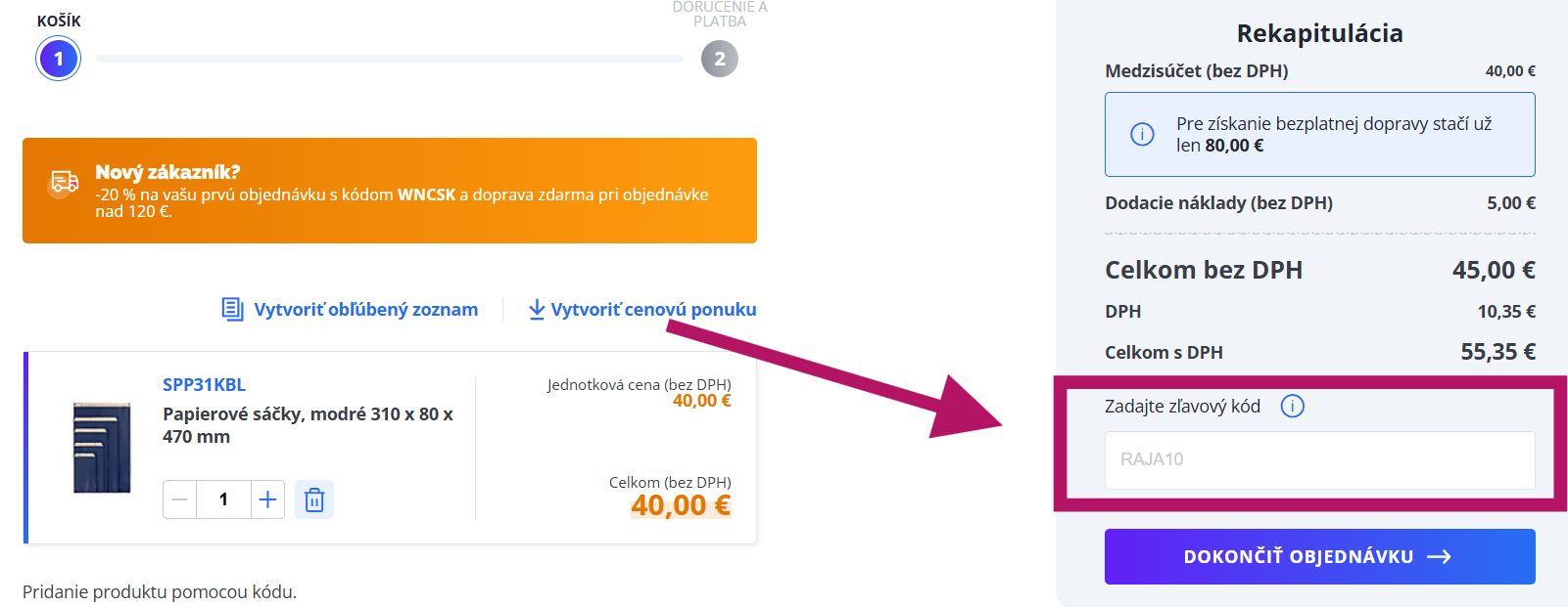 Kam vložiť zľavový kód na Rajapack.sk