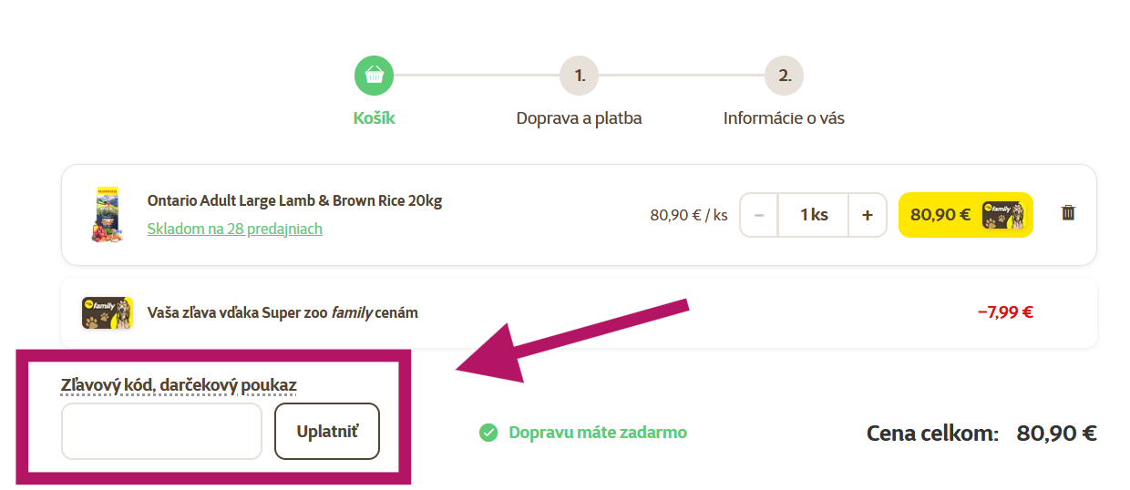 Použitie zľavového kódu na SuperZoo.sk