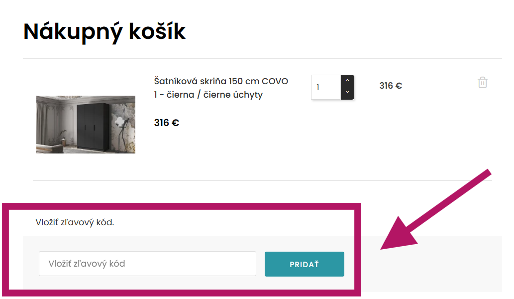 Vloženie zľavového kódu na Veneti.sk