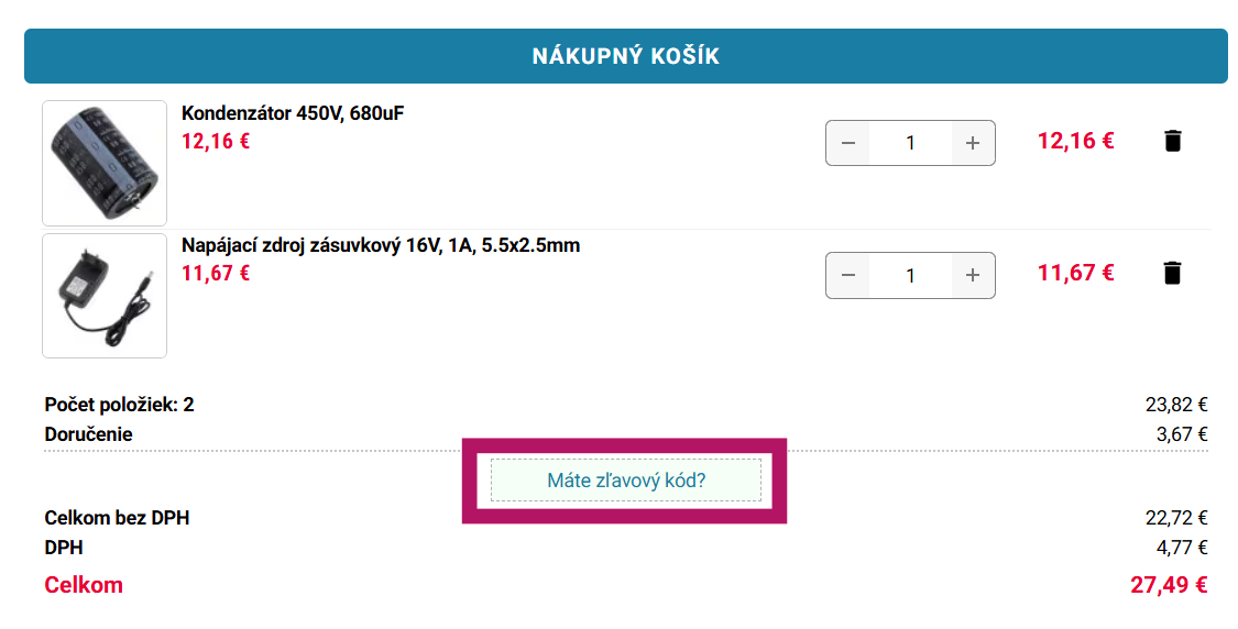 Použitie zľavového kódu na Ampul.eu