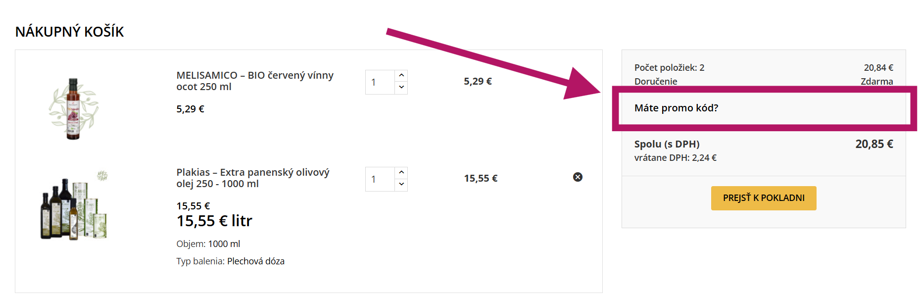 Uplatnenie promo kódu na Cretamart.com