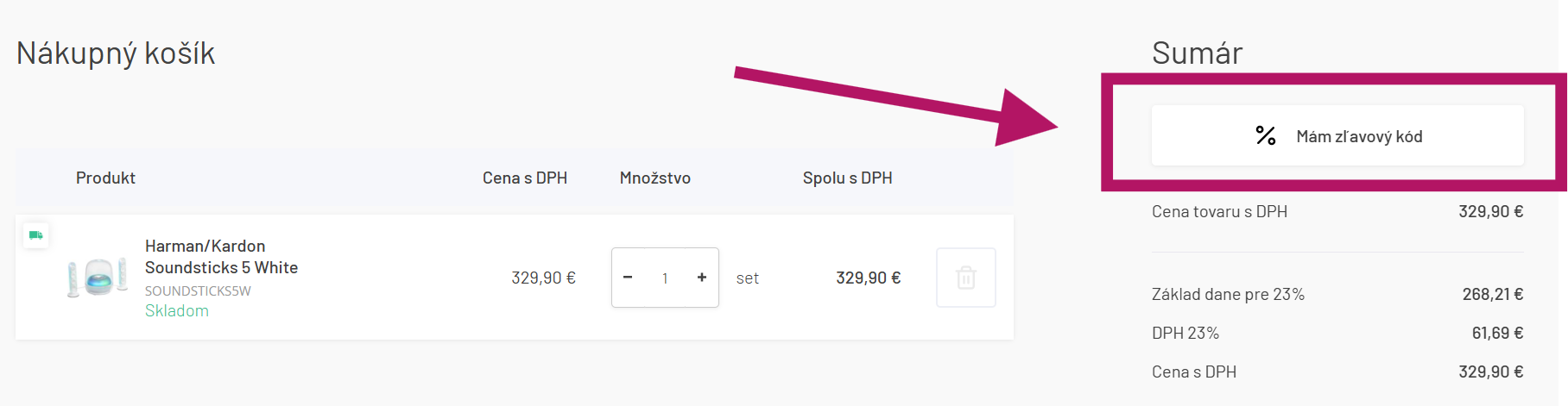 Použitie zľavového kódu na HarmanKardon.sk