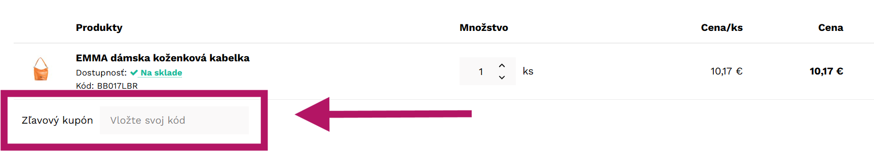 Uplatnenie zľavového kódu na Larabags.sk