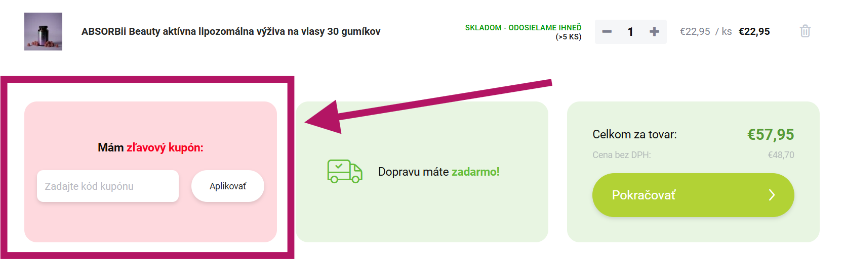 Uplatnenie zľavového kupónu na Kolagendrink.sk